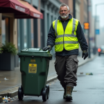 Métiers à éviter : quels sont ceux que personne ne veut faire ? Agent de propreté urbain poussant une poubelle humide