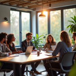 Groupe de professionnels en réunion dans un bureau moderne