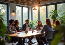 Groupe de professionnels en réunion dans un bureau moderne