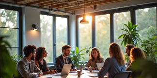 Groupe de professionnels en réunion dans un bureau moderne