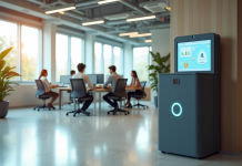 Moderniser son entreprise avec les solutions IT écologiques : focus sur les poubelles connectées Espace de bureau moderne avec poubelle intelligente écologique