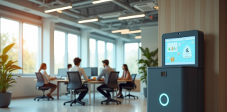 Espace de bureau moderne avec poubelle intelligente écologique