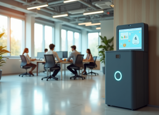 Moderniser son entreprise avec les solutions IT écologiques : focus sur les poubelles connectées Espace de bureau moderne avec poubelle intelligente écologique