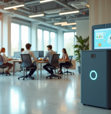 Espace de bureau moderne avec poubelle intelligente écologique