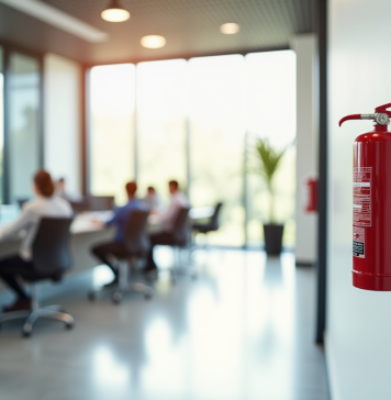 Comment choisir le bon modèle d’extincteur certifié pour votre bureau Espace de réception moderne avec extincteur rouge visible