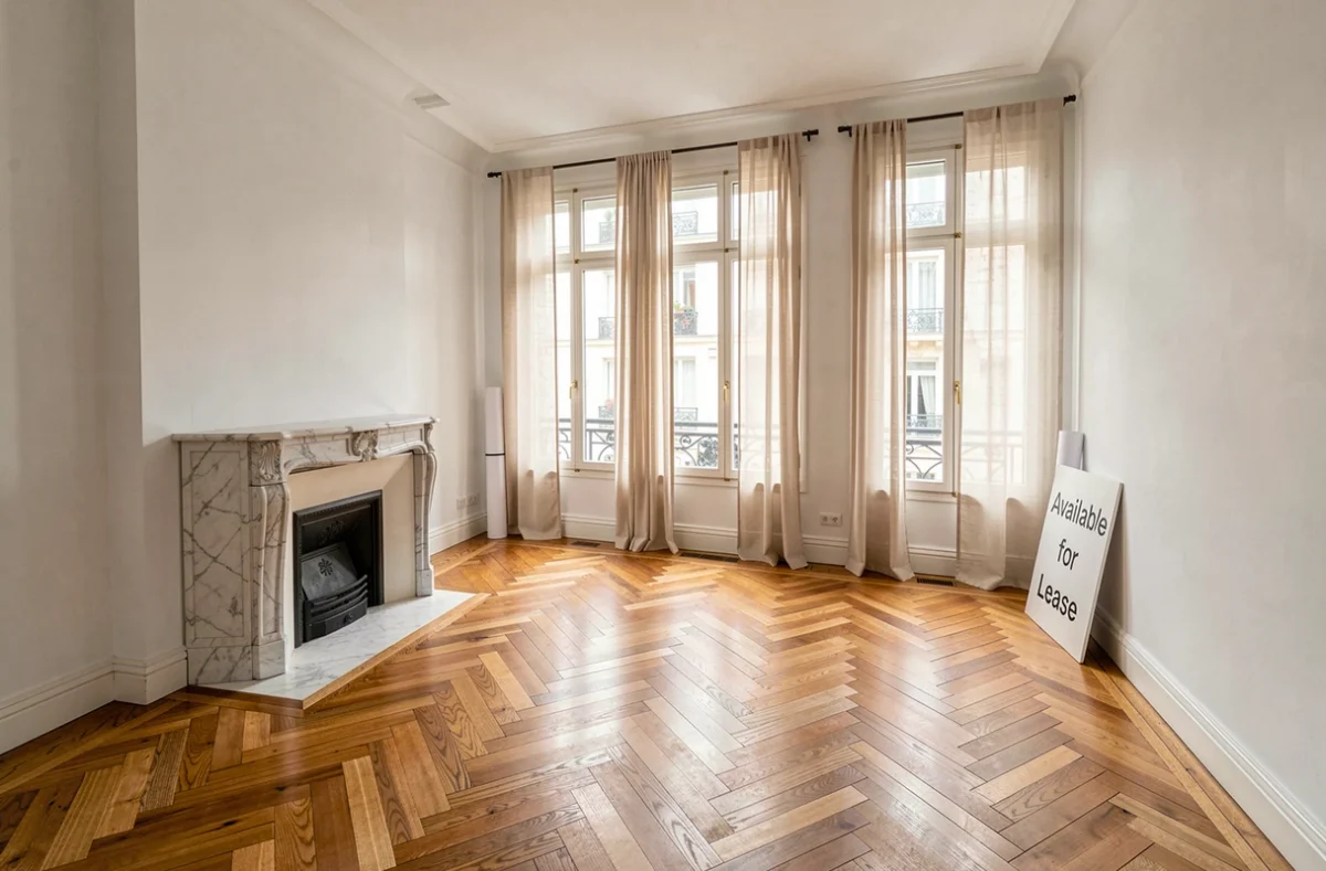 Bureau vide à louer dans le 8e arrondissement de Paris avec parquet et cheminée