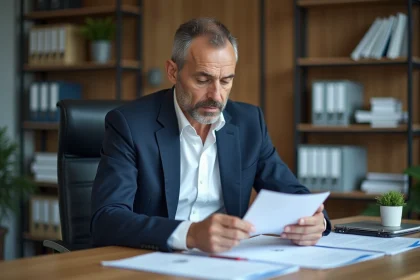 Homme comptable en blazer dans un bureau moderne