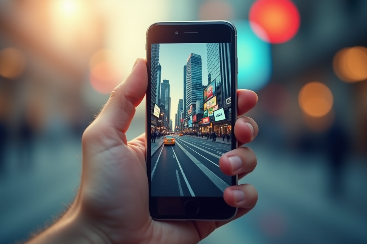 Main tenant un smartphone affichant un site web dynamique