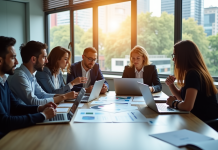 Groupe de professionnels collaborant autour d'une table de réunion