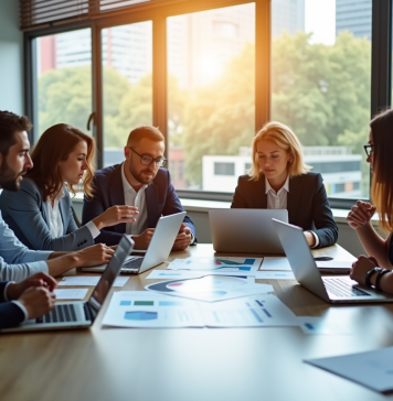 Groupe de professionnels collaborant autour d'une table de réunion