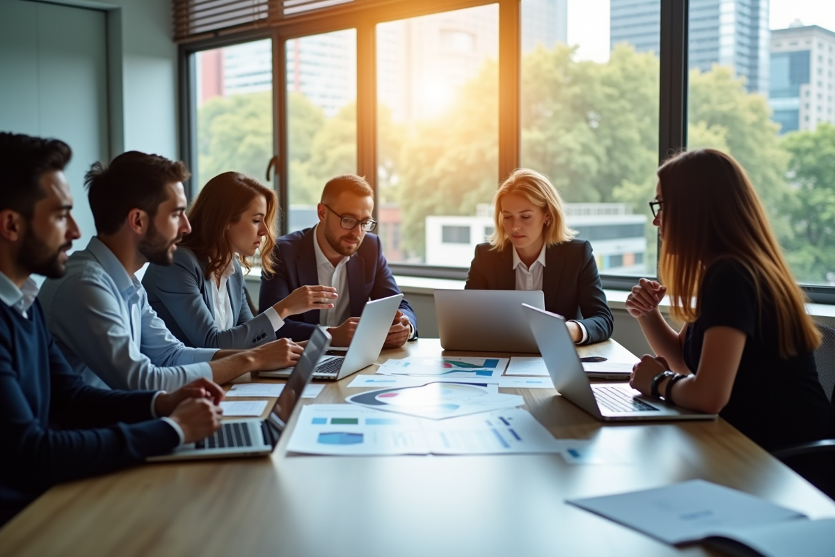 Groupe de professionnels collaborant autour d'une table de réunion