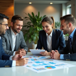 Stratégies marketing : Quatre clés de réussite à connaître Groupe de professionnels en réunion marketing dynamique