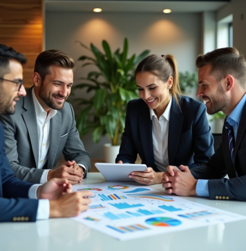 Stratégies marketing : Quatre clés de réussite à connaître Groupe de professionnels en réunion marketing dynamique