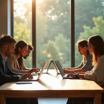 Espace de travail serein avec professionnels collaborant