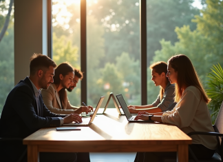 Espace de travail serein avec professionnels collaborant
