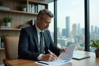Homme d'affaires en costume dans un bureau moderne
