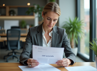 Femme d affaires lisant un rapport sectoriel dans un bureau moderne