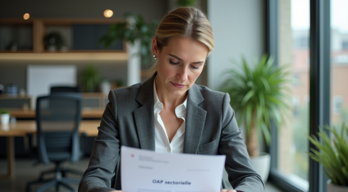 Femme d affaires lisant un rapport sectoriel dans un bureau moderne