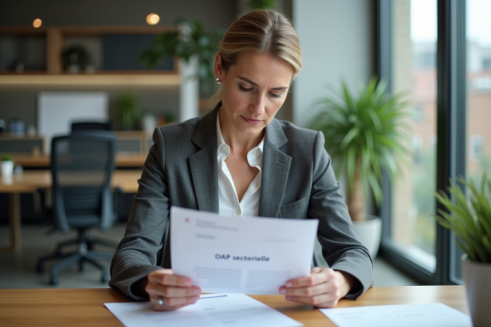 Femme d affaires lisant un rapport sectoriel dans un bureau moderne