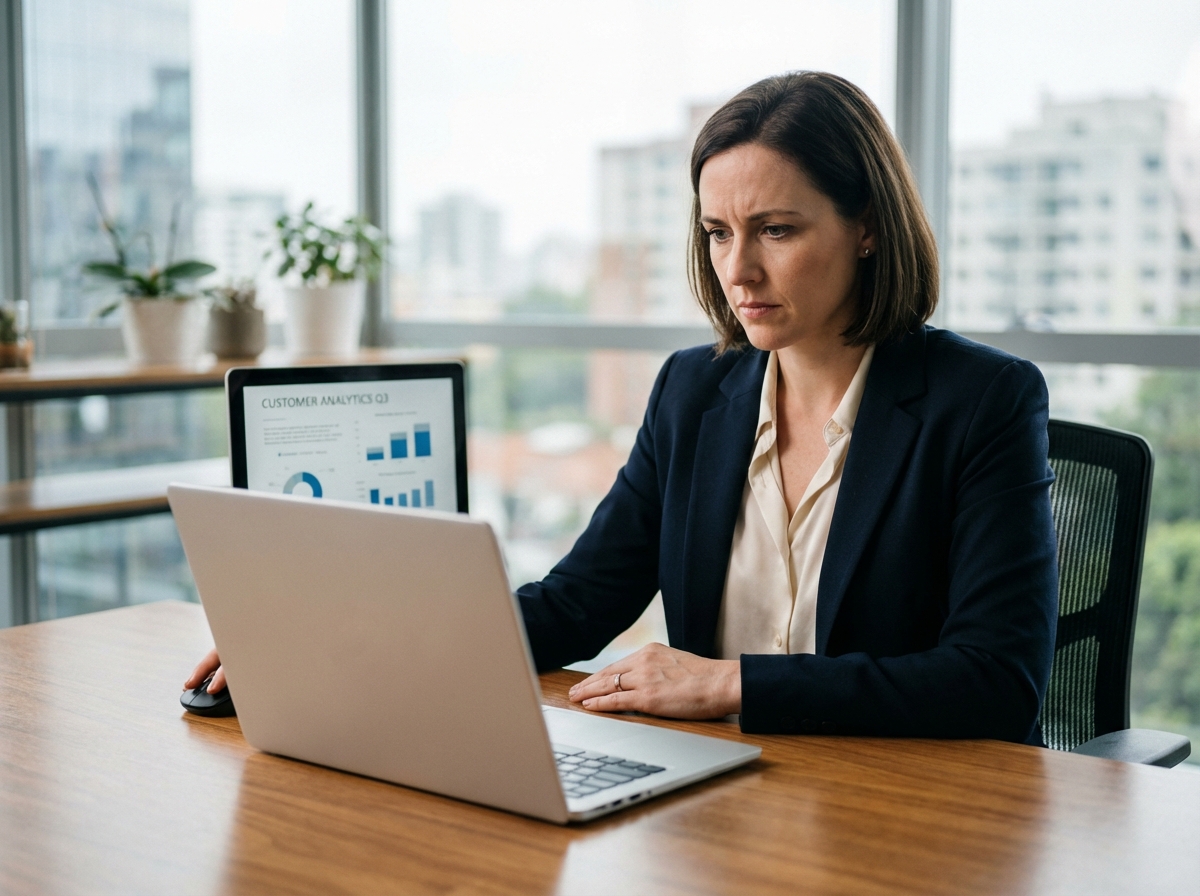 Femme d'affaires analysant des données dans un bureau moderne