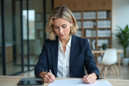 Femme d'affaires en réunion dans un bureau moderne