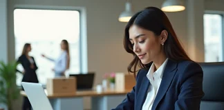 MyTNT, comment ce service national est présenté pour faciliter l’expédition de colis Jeune femme en bureau préparant un colis avec concentration