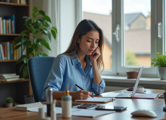 Salaire testeur produit : combien gagne un testeur de produit ? Femme en bureau moderne examinant un gadget électronique