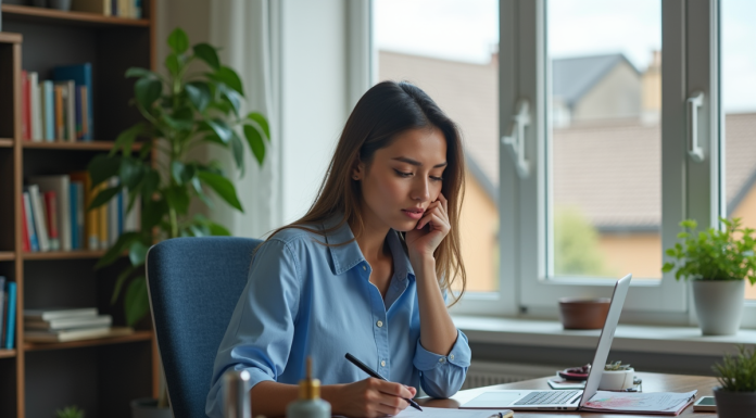 Salaire testeur produit : combien gagne un testeur de produit ? Femme en bureau moderne examinant un gadget électronique