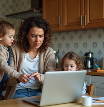 Travailler à domicile : les inconvénients à connaître pour réussir ! Femme concentrée à la cuisine avec un enfant qui la dérange