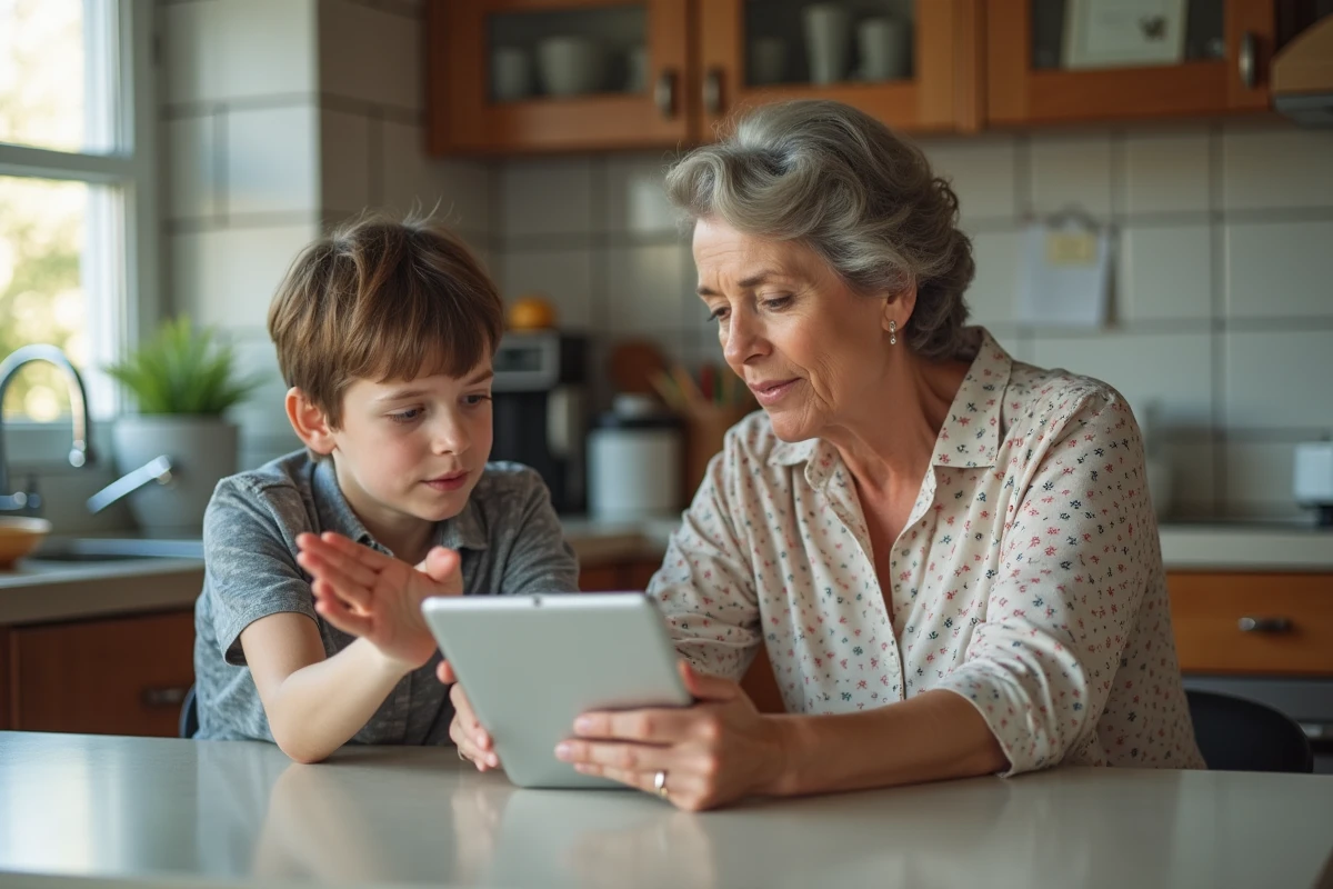 Femme discutant avec un adolescent dans une cuisine lumineuse