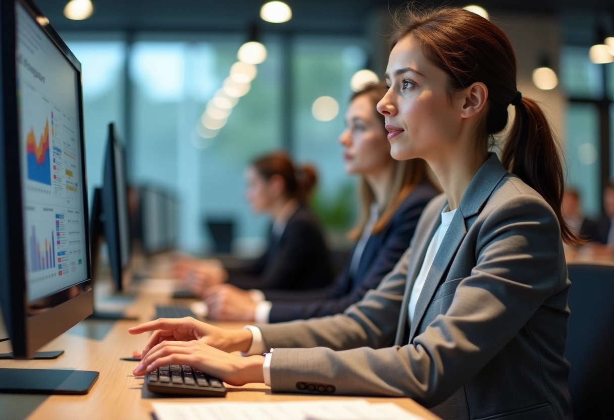 Jeune femme marketing en visioconference au bureau