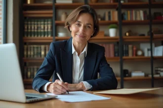 Femme professionnelle signant une lettre recommandée avec accusé de réception à son bureau à domicile