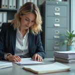 Archivage de documents : les bonnes pratiques à adopter Femme d affaires triant des documents dans un bureau moderne