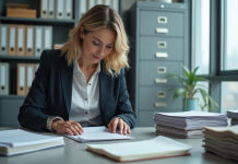 Archivage de documents : les bonnes pratiques à adopter Femme d affaires triant des documents dans un bureau moderne