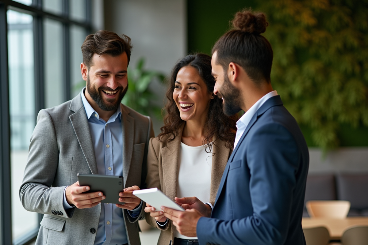 Groupe de jeunes adultes en brainstorming dans un espace créatif