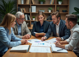 Prévention des risques : Comment élaborer un plan efficace ? Groupe de professionnels en réunion de gestion des risques
