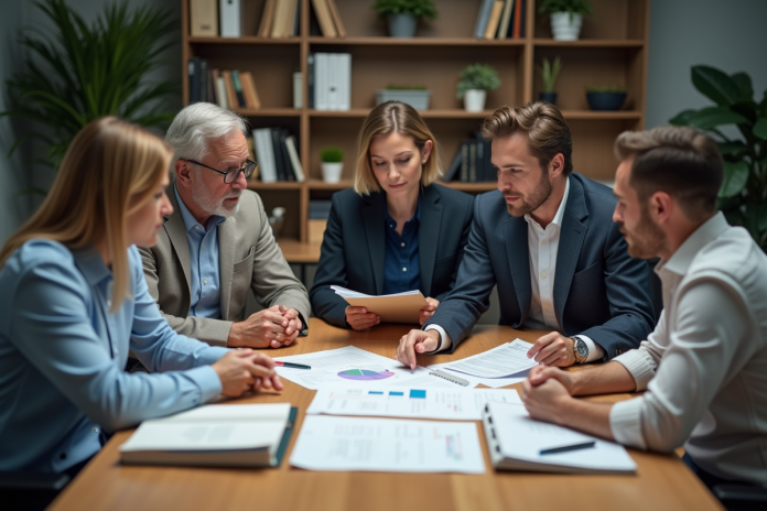 Groupe de professionnels en réunion de gestion des risques
