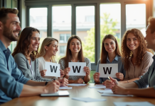 Groupe de professionnels divers dans un bureau lumineux