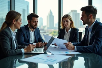 Groupe de professionnels en réunion dans un bureau moderne