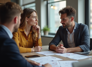 Changements loi travail 1er mai 2025 : Ce qui évolue pour vous Groupe de professionnels en réunion dans un bureau moderne