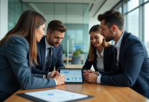 Groupe de quatre adultes en réunion d'affaires