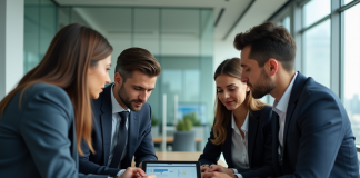 Groupe de quatre adultes en réunion d'affaires