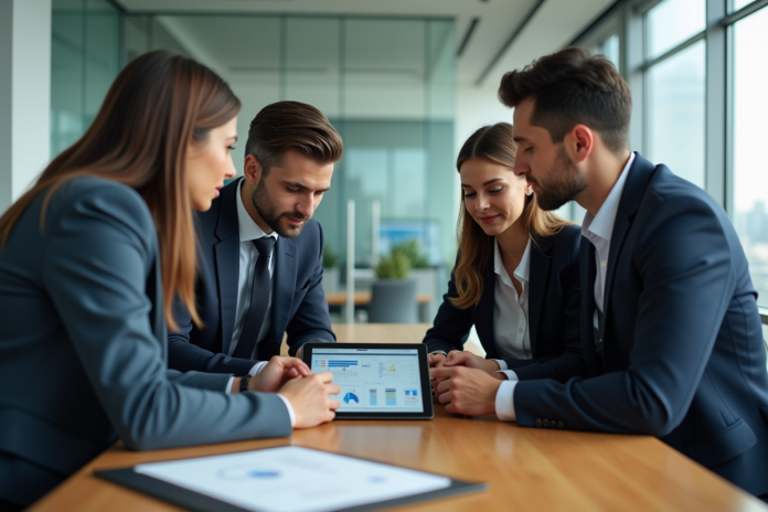 Groupe de quatre adultes en réunion d'affaires