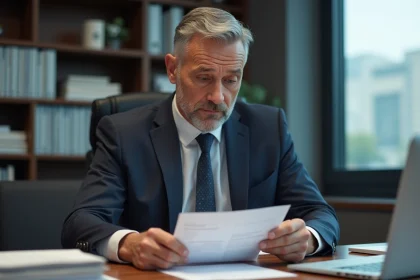 Homme d affaires en costume regardant une lettre au bureau