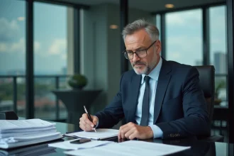Homme d'affaires en costume dans un bureau moderne