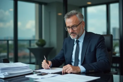 Homme d'affaires en costume dans un bureau moderne
