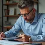 Homme d'âge moyen analysant la bourse sur tablette