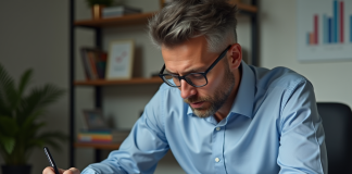 Actions à acheter 2025 au Canada : investir en bourse avec succès ! Homme d'âge moyen analysant la bourse sur tablette