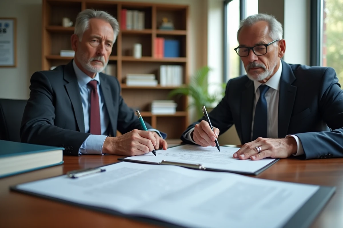 Homme et femme vérifiant un certificat ISO 9001 au bureau