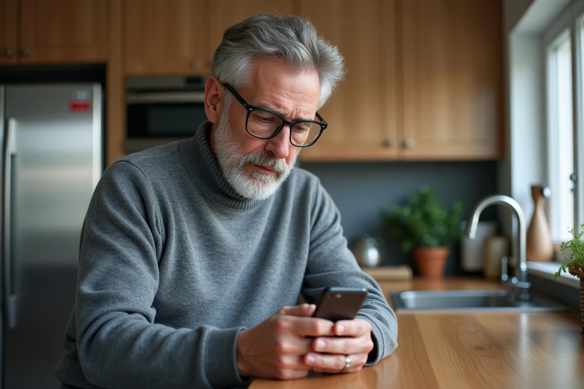 Homme vérifiant ses notifications de sécurité sur son smartphone